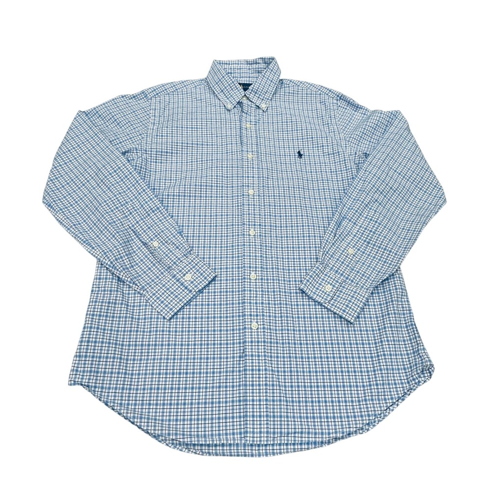 Ralph Lauren Classic Fit Shirt Men M Blue White Gingham Check Button Down Preppy